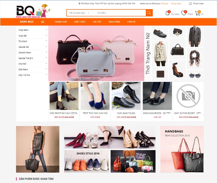 Mẫu web bán hàng, web bán già dép, túi xách, BQ tam kỳ