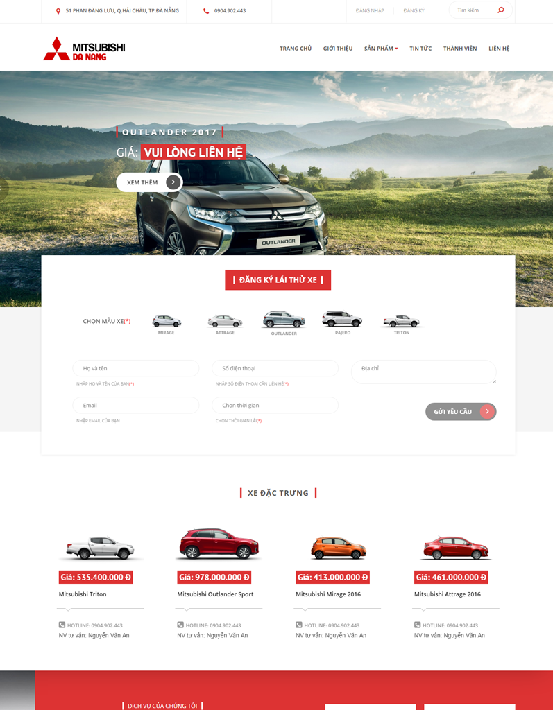 Mẫu web bán hàng, web kinh doanh xe mitsubishi Đà nẵng, Quảng Nam