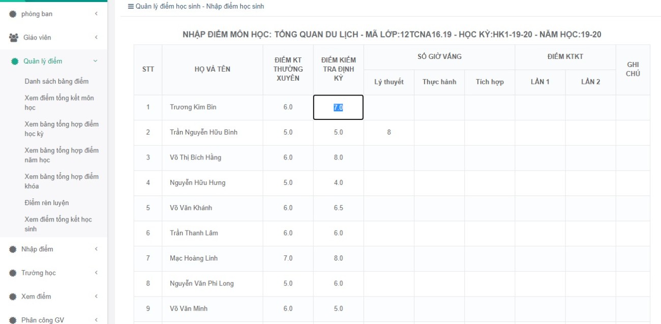 Hệ thống quản lý học sinh, khóa học, lớp học, nhập điểm